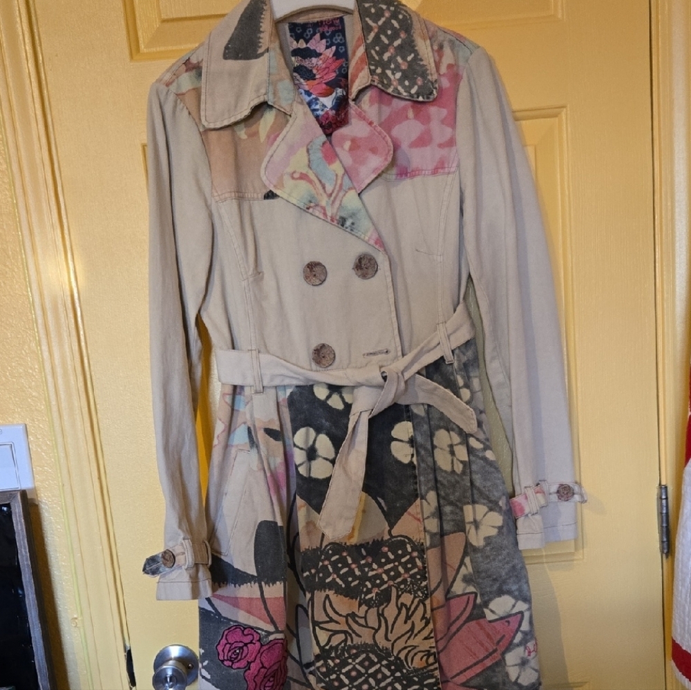 Desigual Multicolor Patchwork Trench Coat